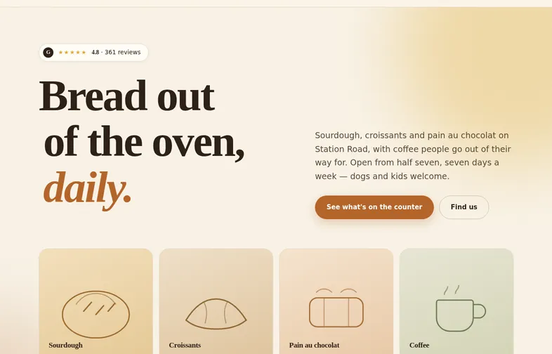 Concept homepage for a sourdough bakery